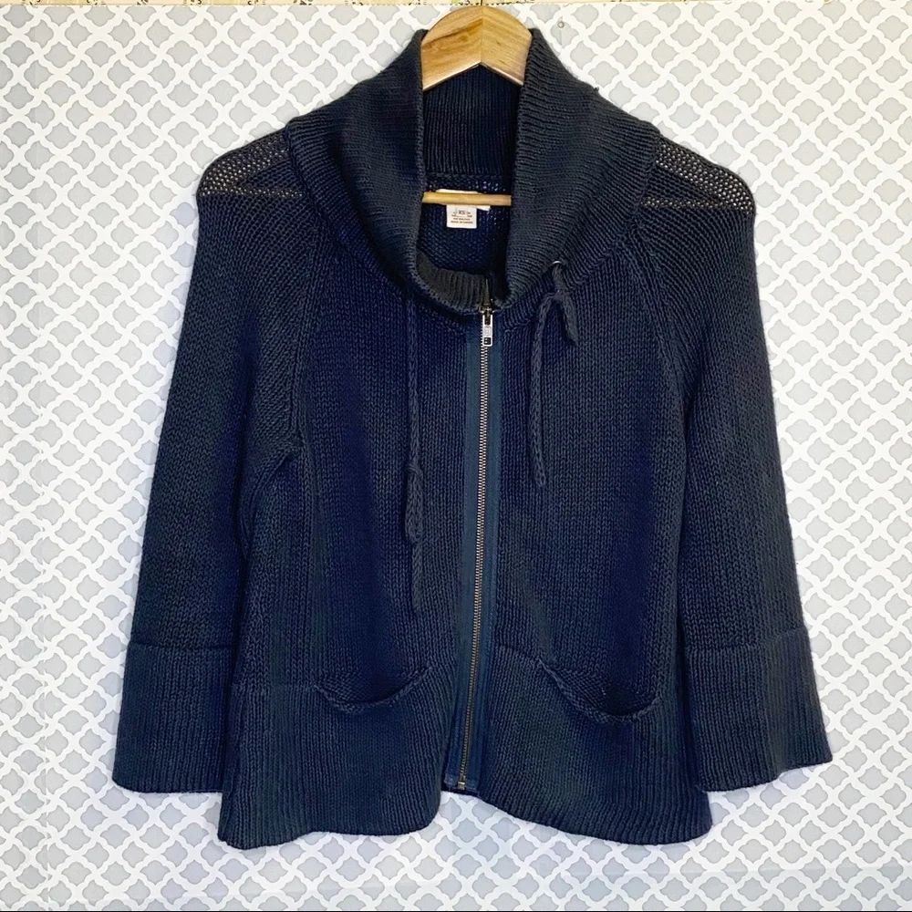 NWOT Sundance Navy Cowl Neck Full Zip Cardigan